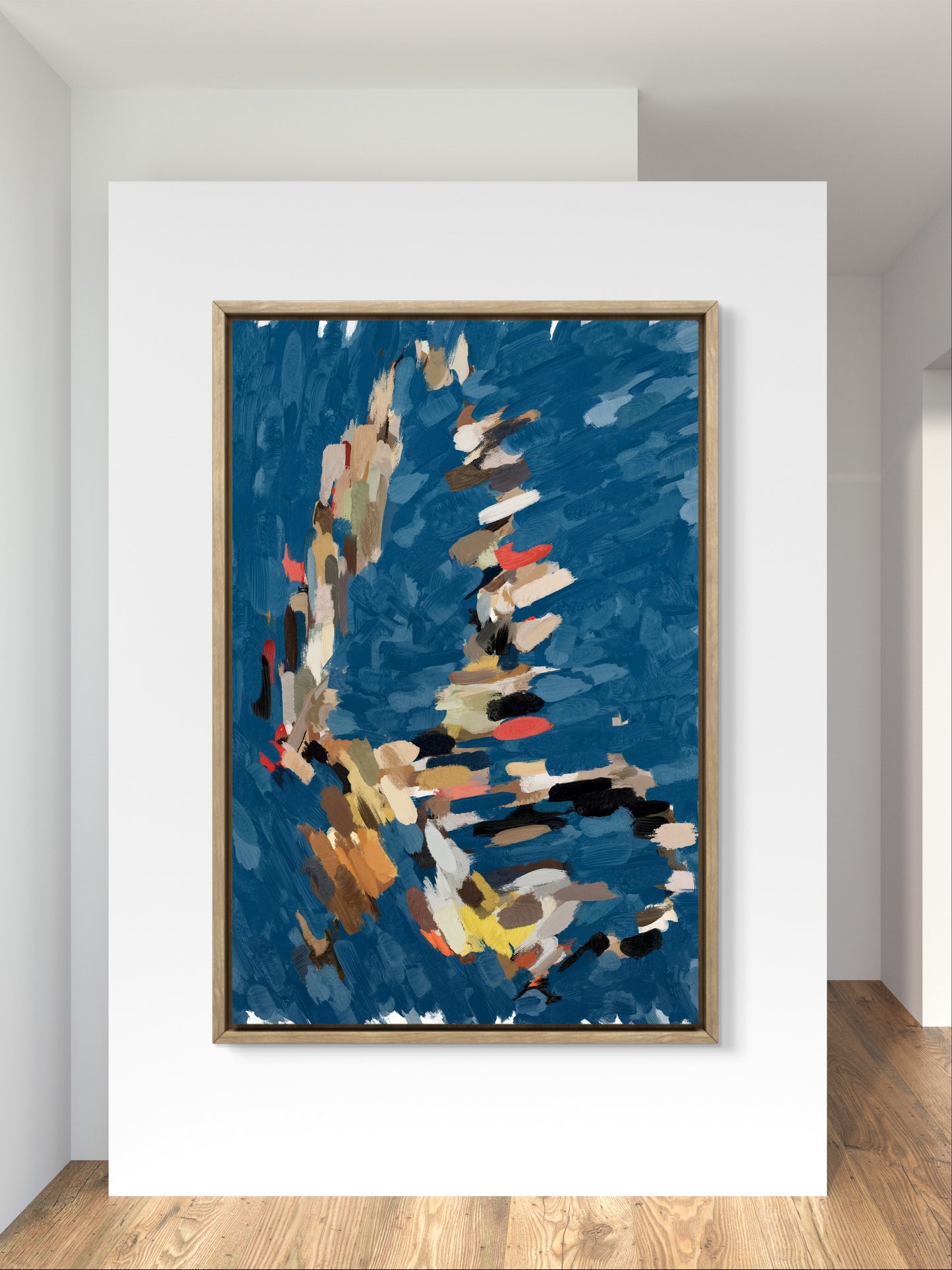 Large navy blue abstract painting.