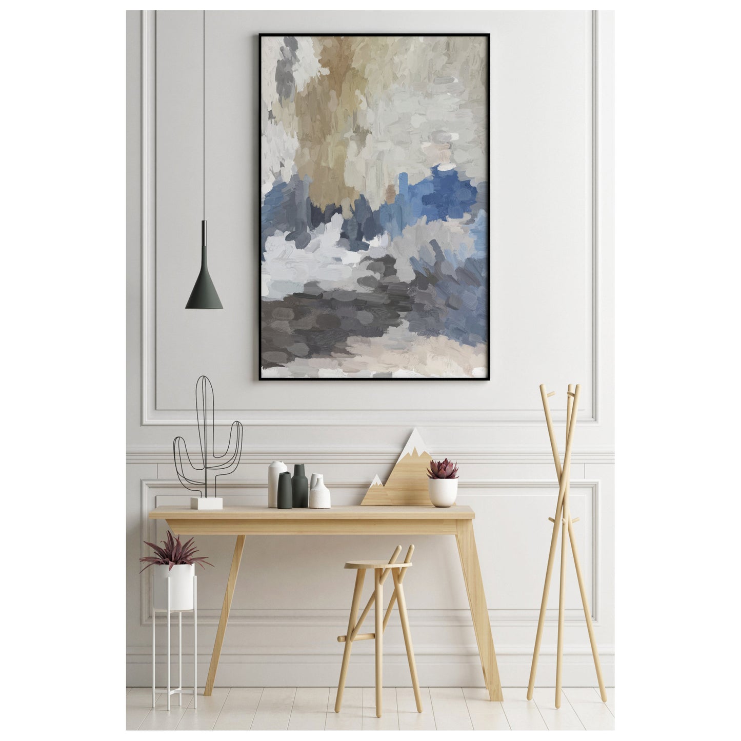 Explore this stunning large abstract painting featuring soothing tones of blue, beige, and gray. Perfect for contemporary interiors, this modern abstract wall art adds elegance and tranquility to any space. Shop now for original abstract art prints and affordable canvas pieces to enhance your home or office decor.