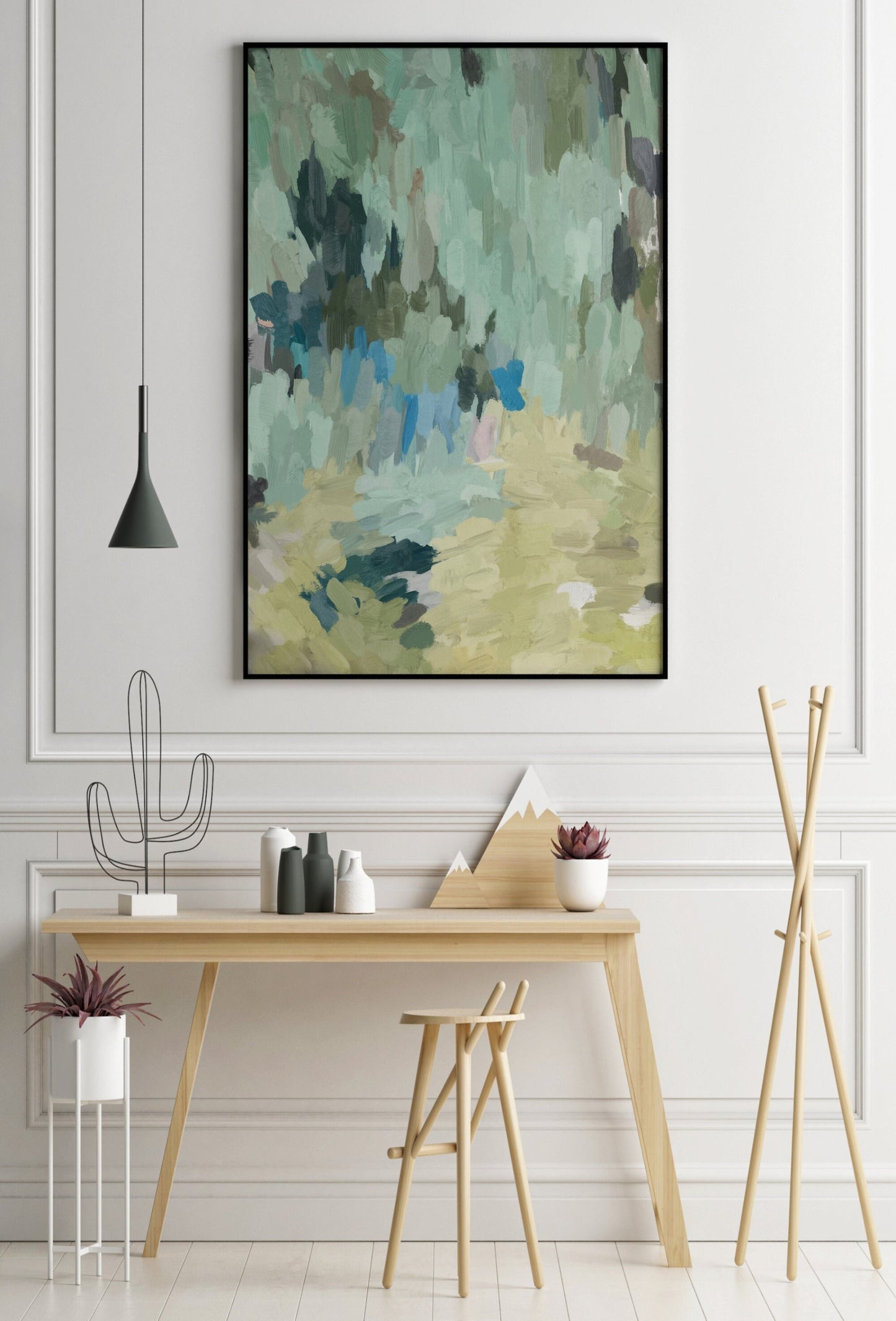 mint green, emerald green abstract painting.