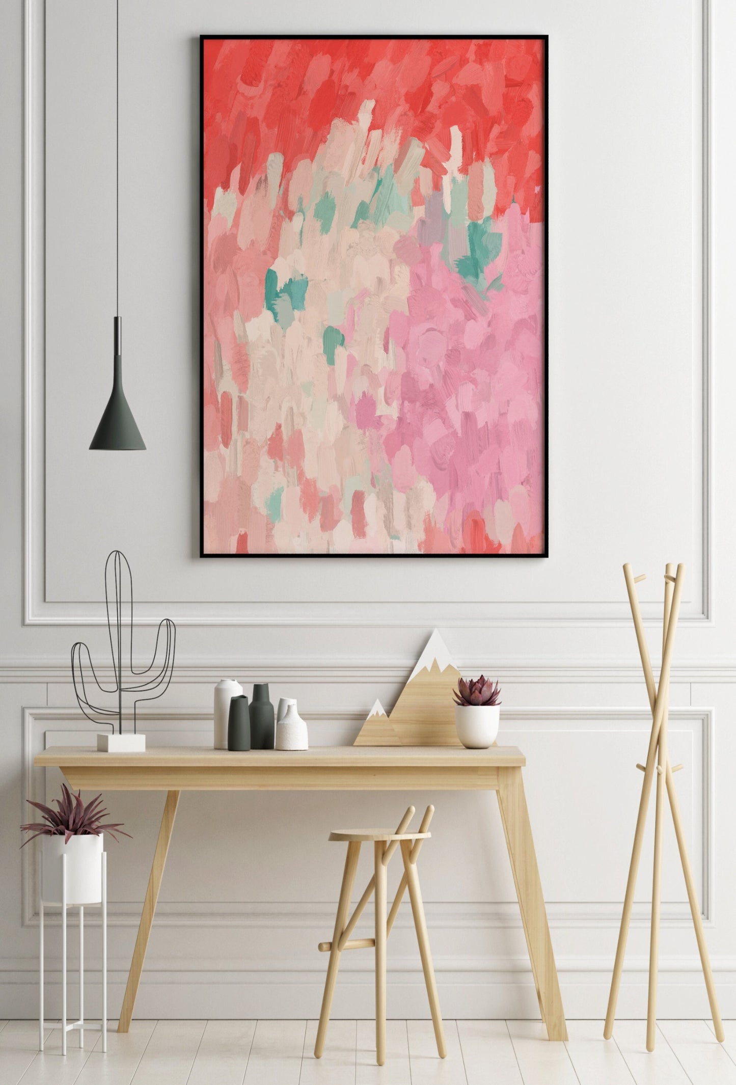 Pink and red abstract painting. Minimalist home or office
