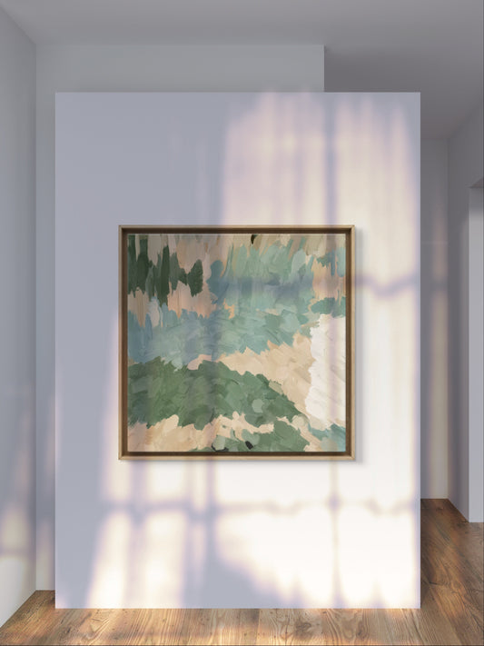 large abstract wall art decorating a modern living room wall