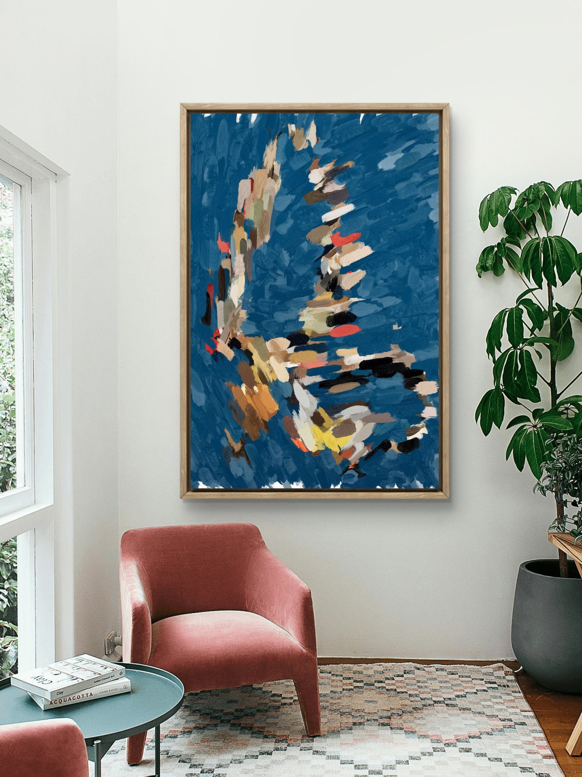 Contemporary navy blue abstract canvas wall art large modern painting decor