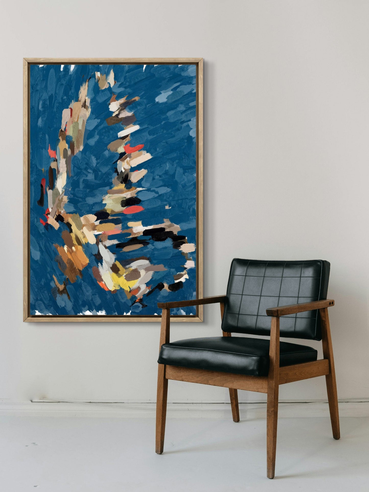 Large navy blue abstract artwork canvas print modern statement wall art