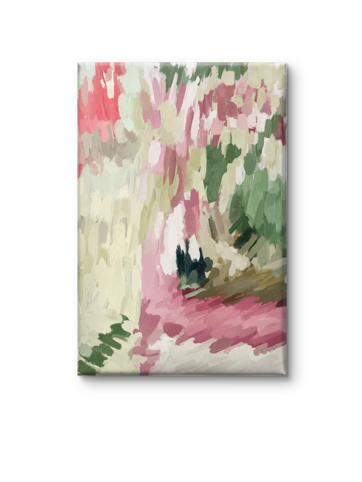 Large abstract wall art print on cotton canvas – pink green modern painting