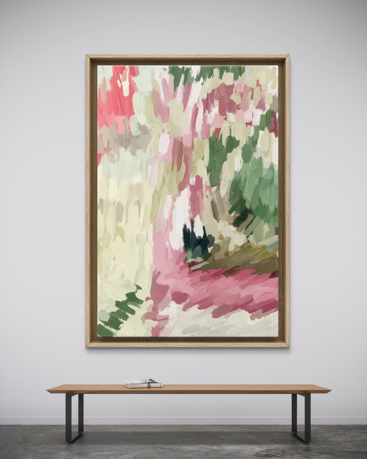 Large contemporary abstract painting print on canvas – pink green wall art
