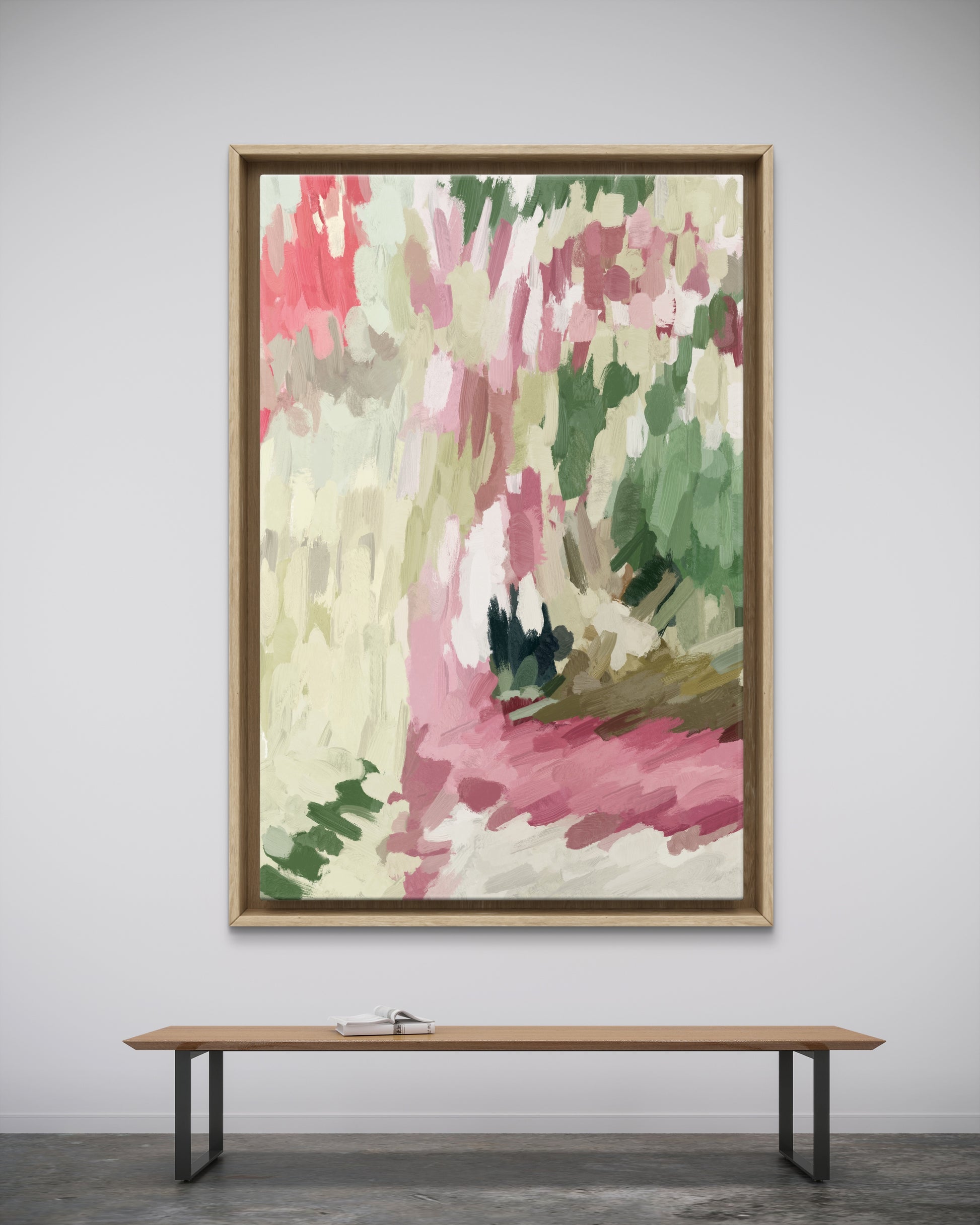 Large contemporary abstract painting print on canvas – pink green wall art