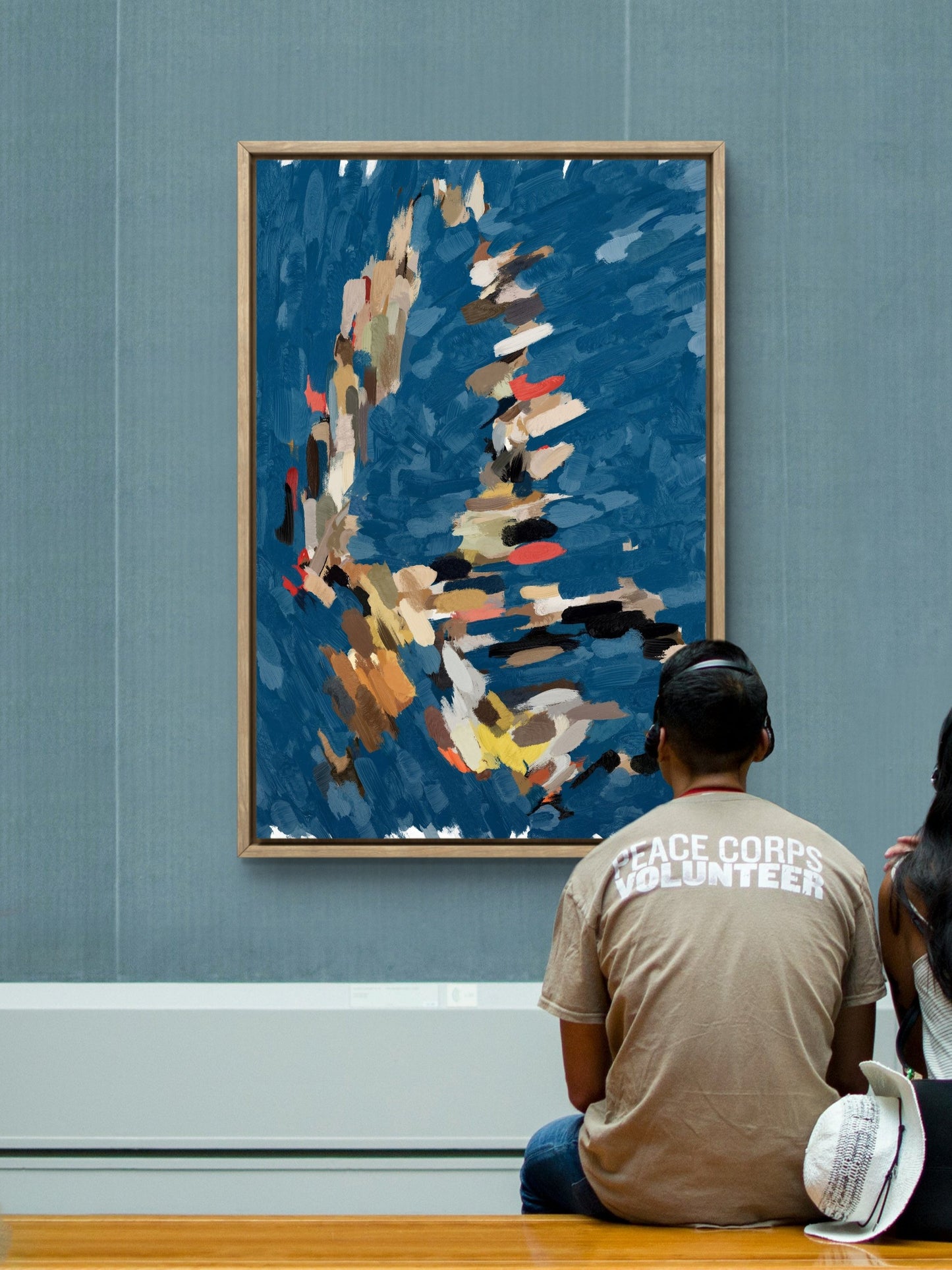 Large modern navy blue abstract canvas print textured contemporary wall art C238 Buy large wall art at www.111colors.com