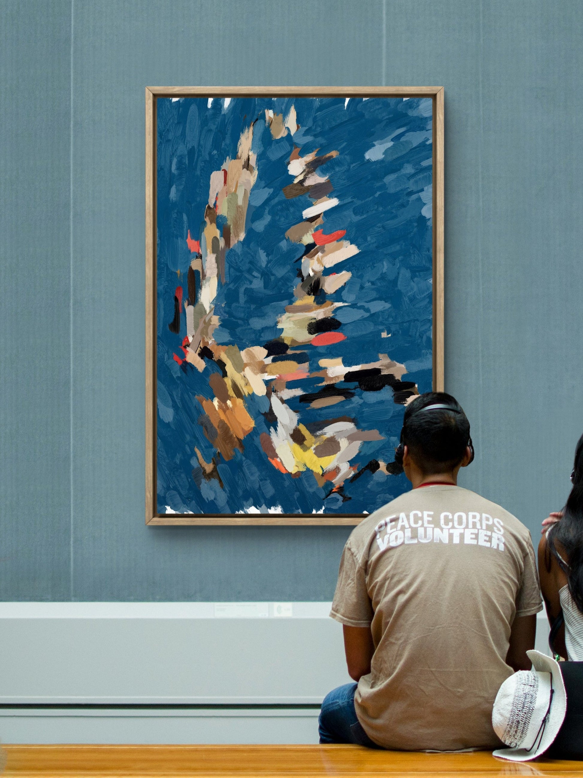 Large modern navy blue abstract canvas print textured contemporary wall art C238 Buy large wall art at www.111colors.com