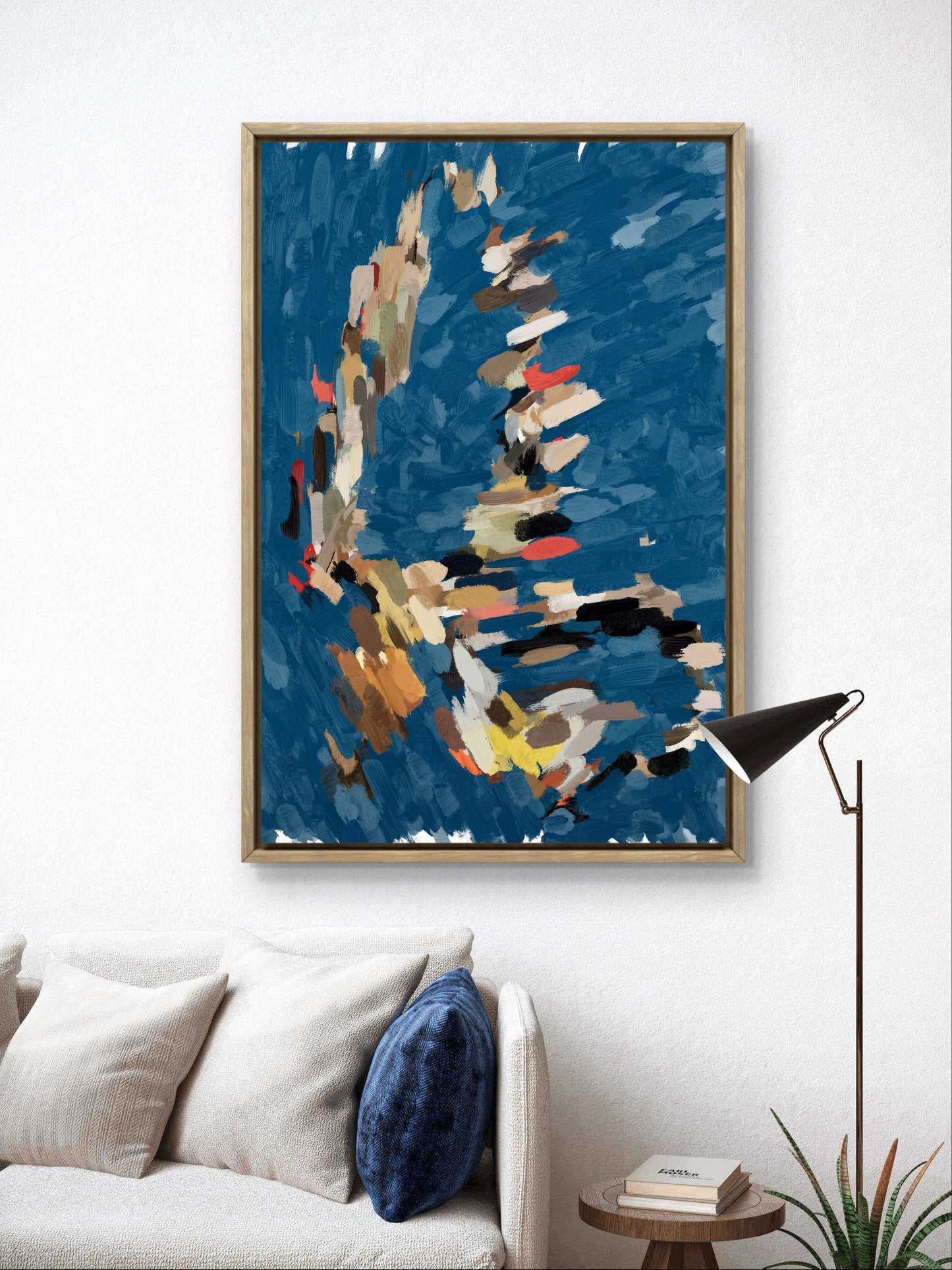 Transform your living space with this stunning blue and beige abstract art. Featuring a unique design, this modern wall decor print adds color and elegance to any room. Ideal for home, office, or hotel decor, shop now for contemporary abstract paintings that bring creativity, sophistication, and artistic flair. Large navy blue abstract canvas wall art C238 modern oversized blue painting print