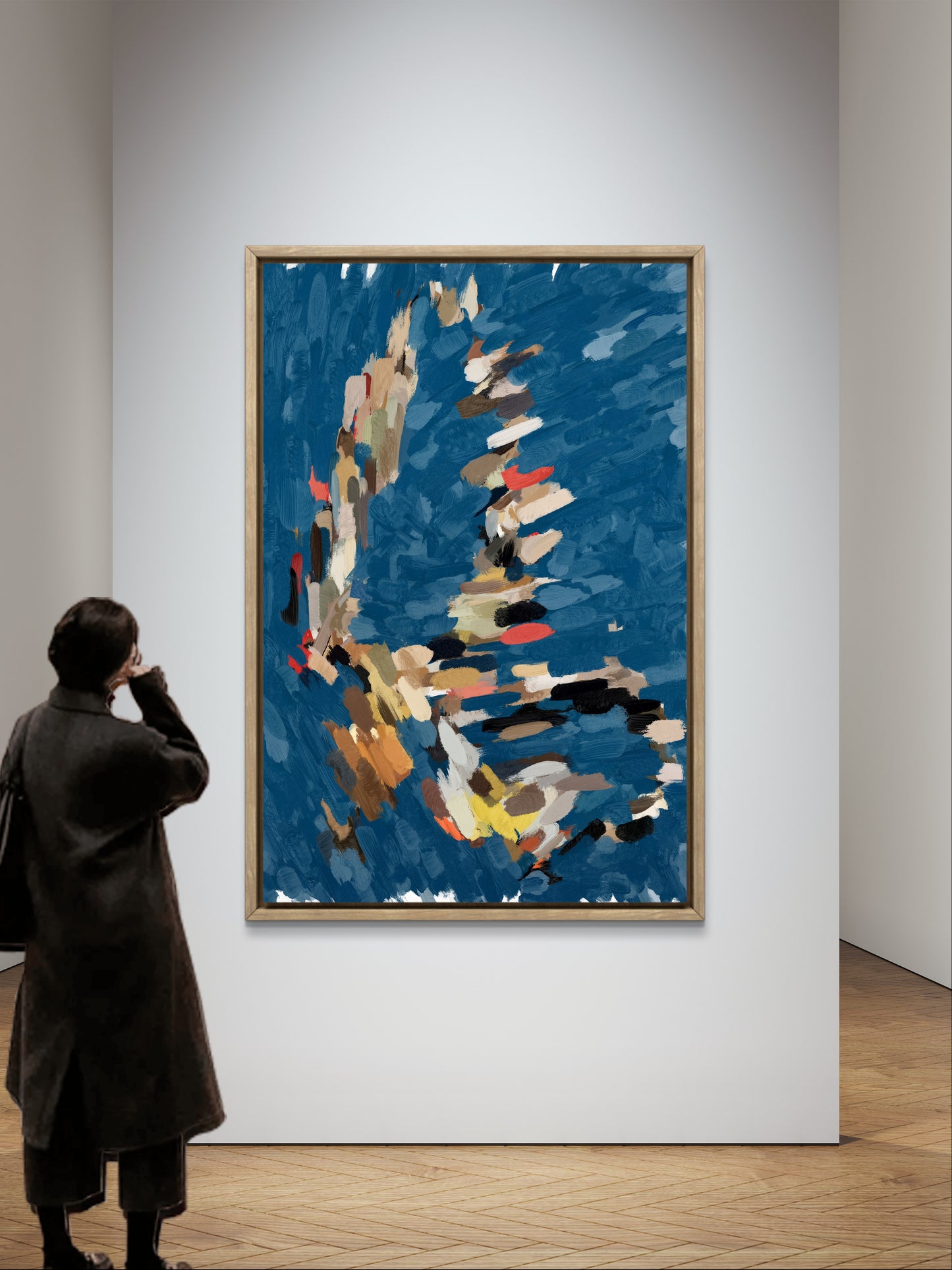 Oversized navy blue abstract painting print contemporary minimalist canvas art