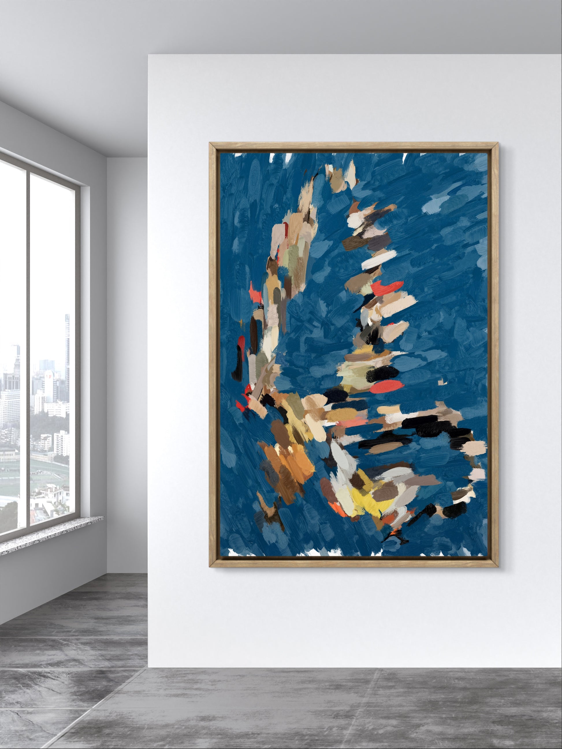 Oversized navy blue abstract wall art on canvas, modern contemporary painting C238. Oversized navy blue abstract painting.  www.111colors.com