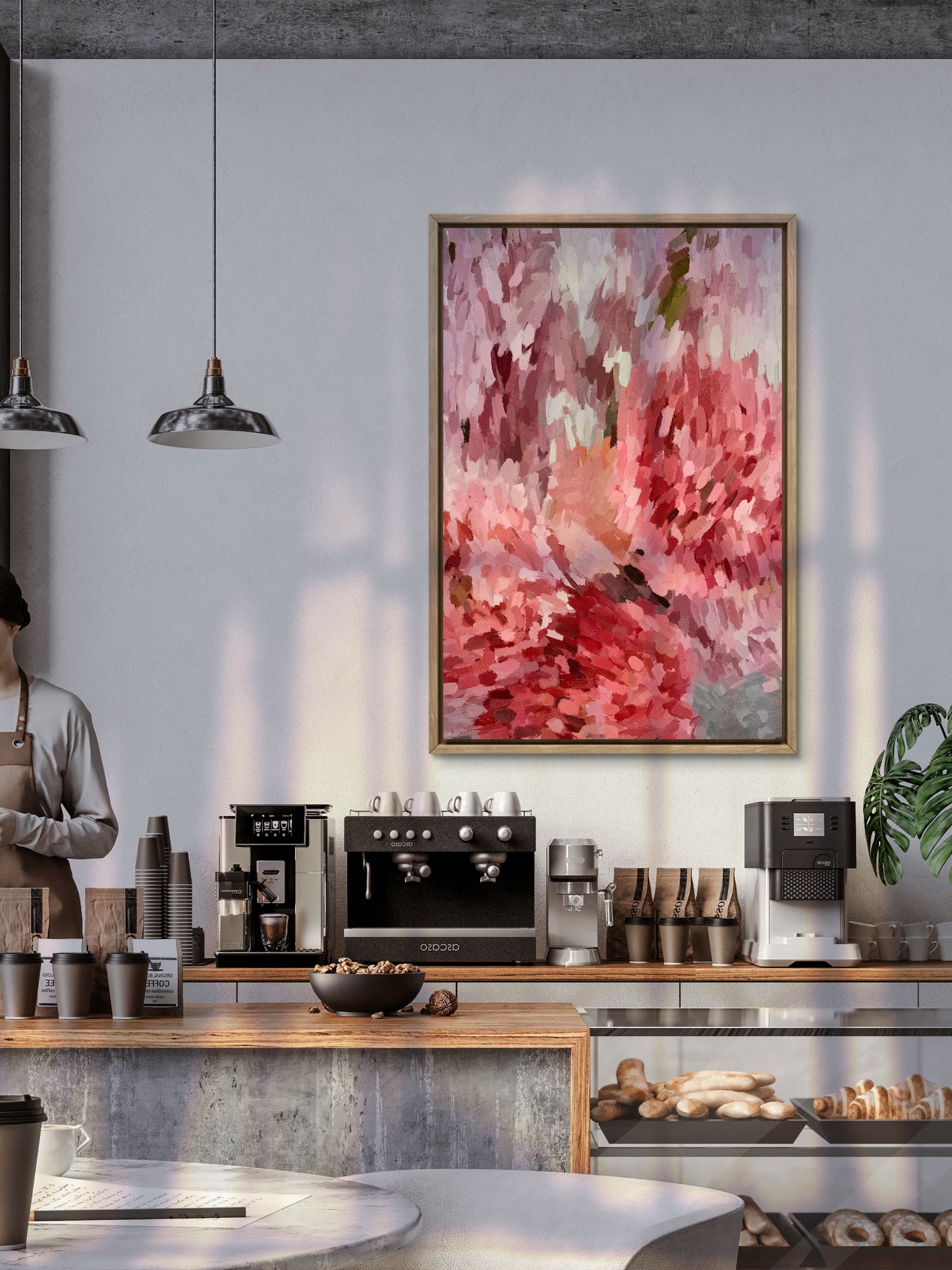 large red pink abstract canvas wall art modern statement painting for living room C247