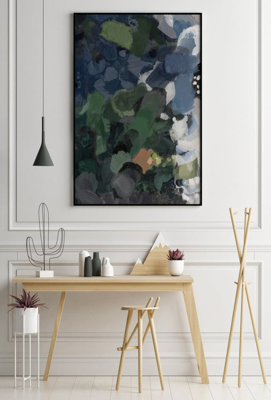 navy blue and green abstract painting