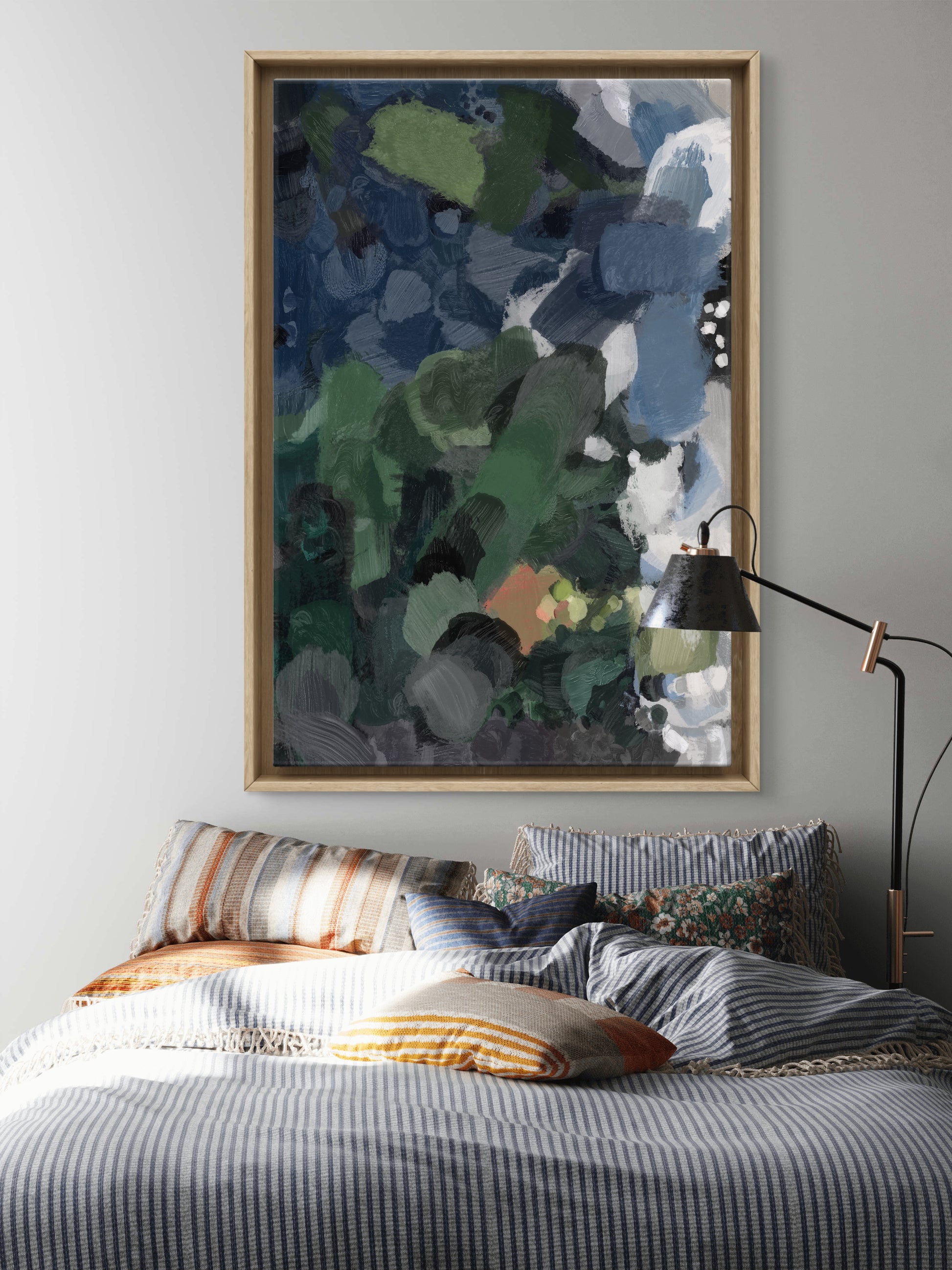 large blue abstract painting on canvas modern minimalist wall art