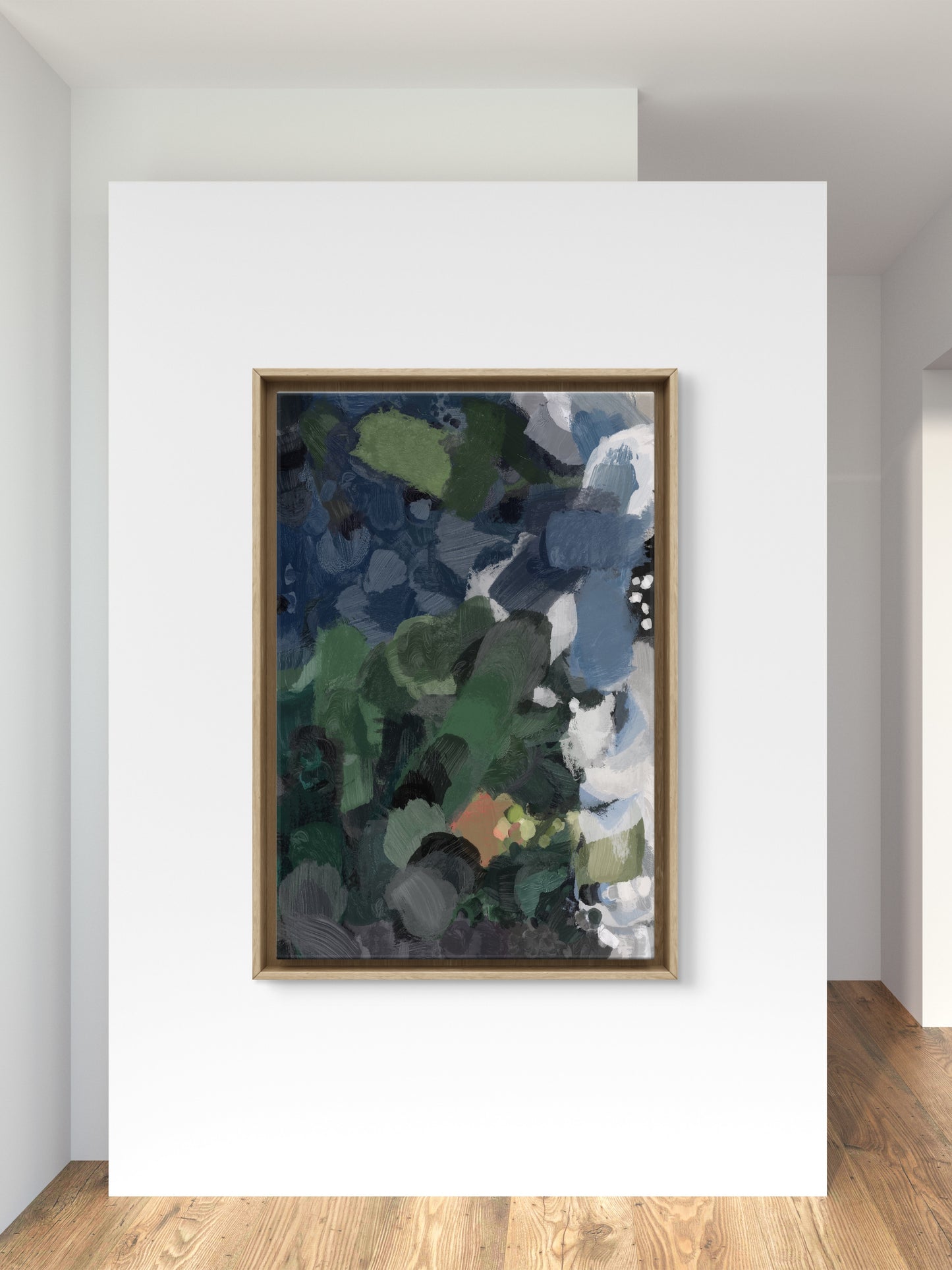 large contemporary abstract painting deep navy blue canvas wall art green  C154