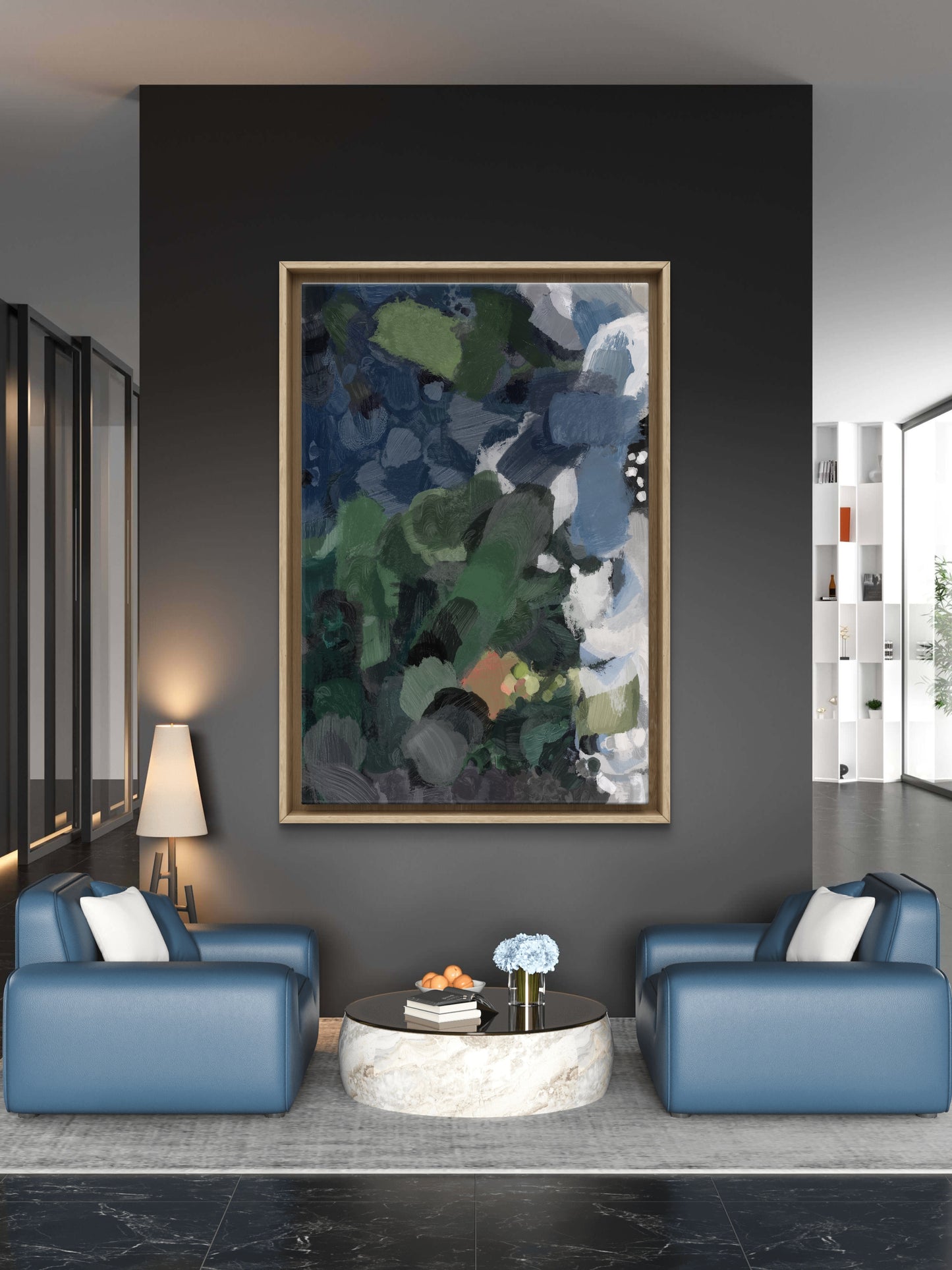large navy blue green abstract canvas wall art modern painting print C154